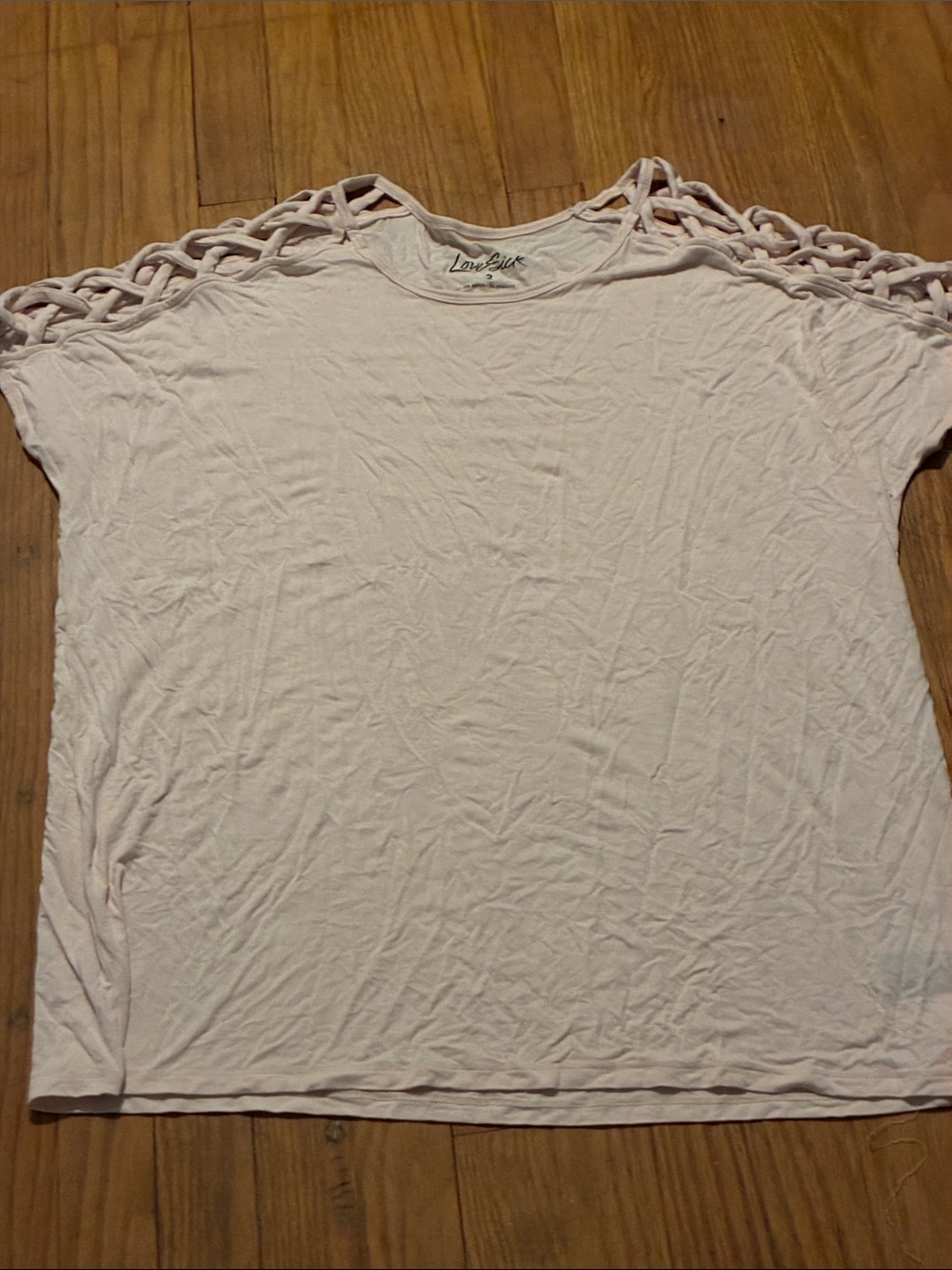 Lovesick Pale Pink Short Sleeve Top with Lattice Shoulder Detail